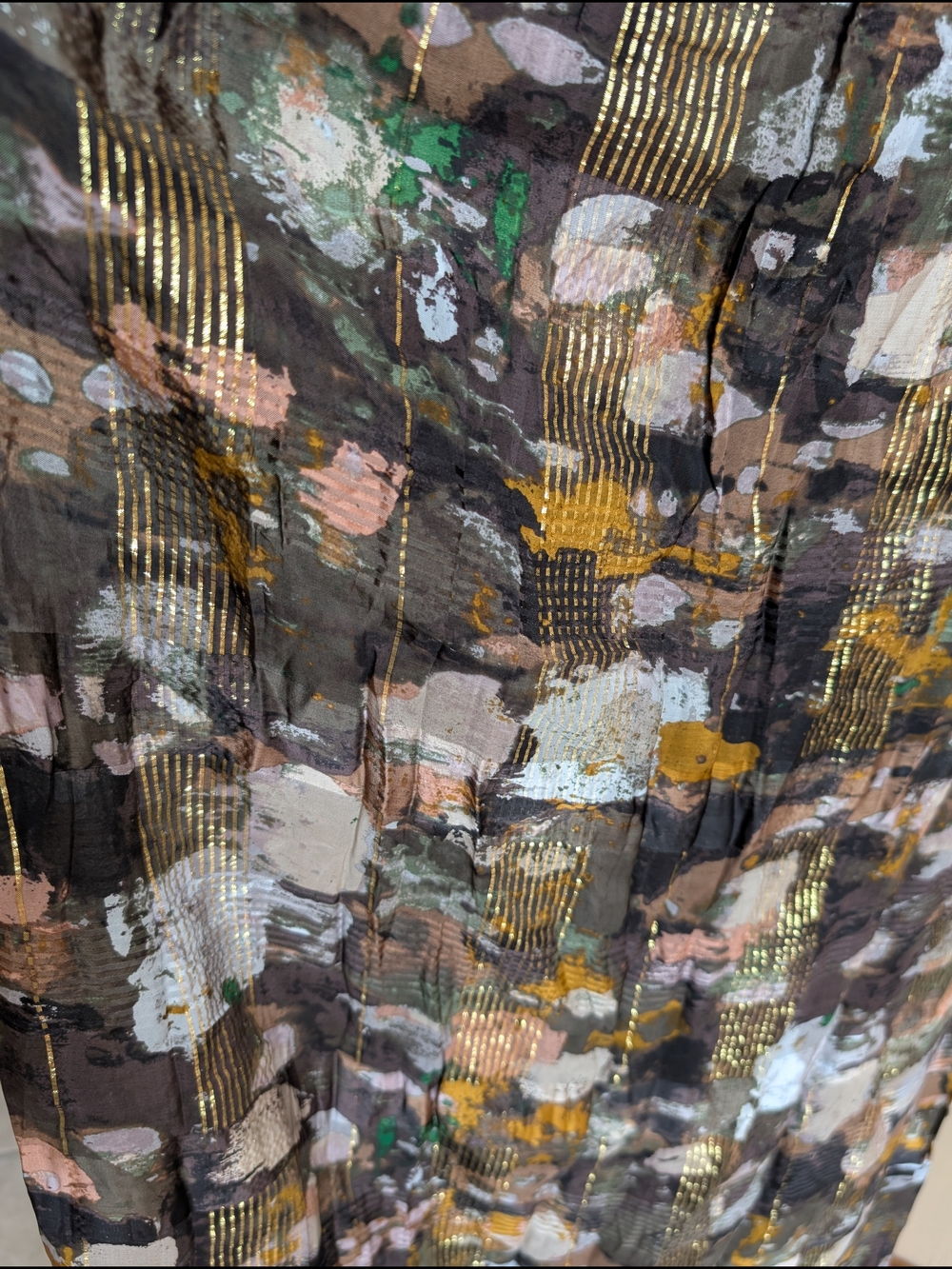 Anthropologie Blair Shimmer Maxi Dress L Gold Metallic Abstract Print Lined - Picture 8 of 14